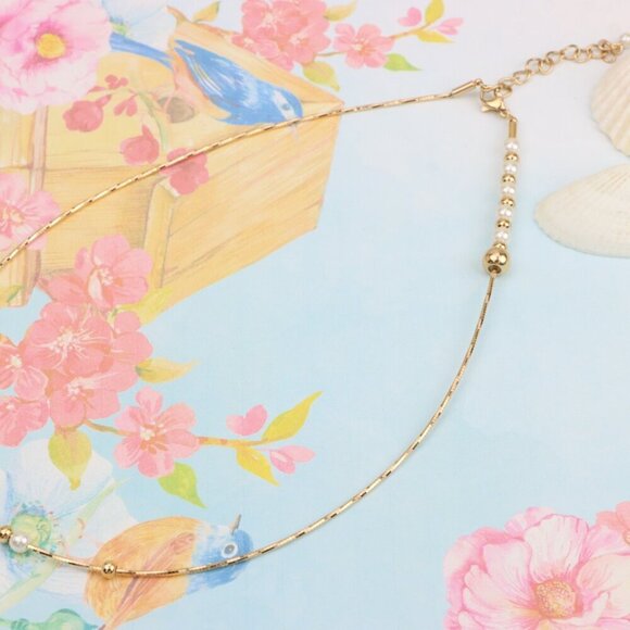 Elegant Rose Gold Beaded Necklace with Pearl & Adjustable Length, XPNL0288 - Picture 2 of 12